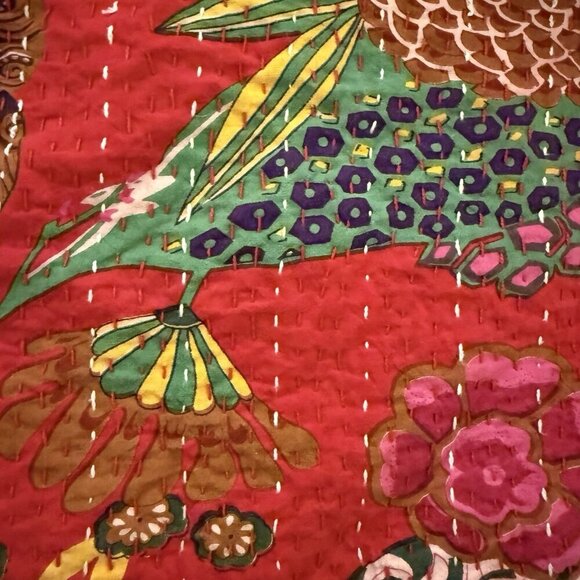 Hand Stitched Kantha Hobo Bag Red Floral Tropical Design - Picture 11 of 11